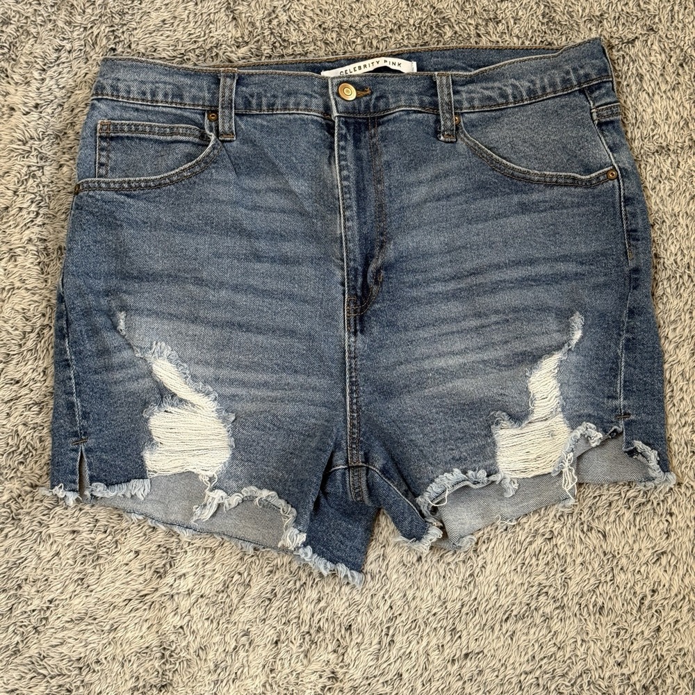 Celebrity Pink Distressed High Rise Denim Shorts Women's Sz 32 (waist) 15 Jrs